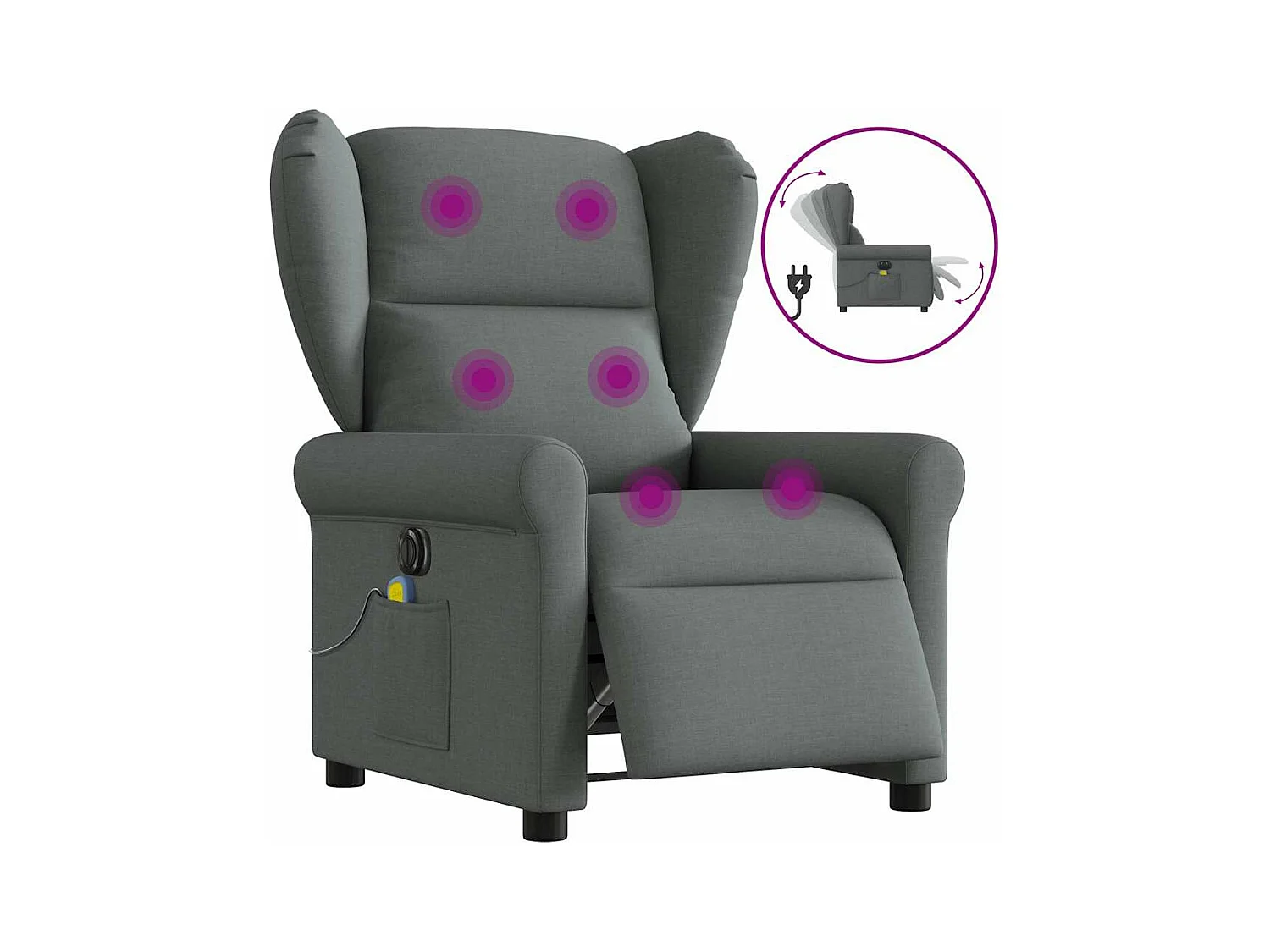 Fauteuil inclinable de massage électrique gris foncé tissu