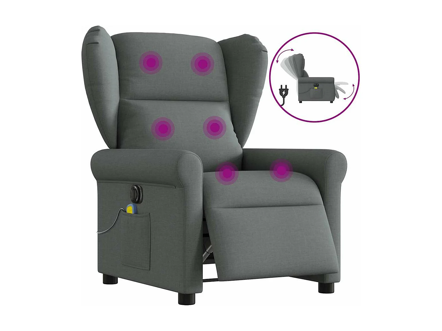 Sillón masajeador eléctrico reclinable de tela gris oscuro