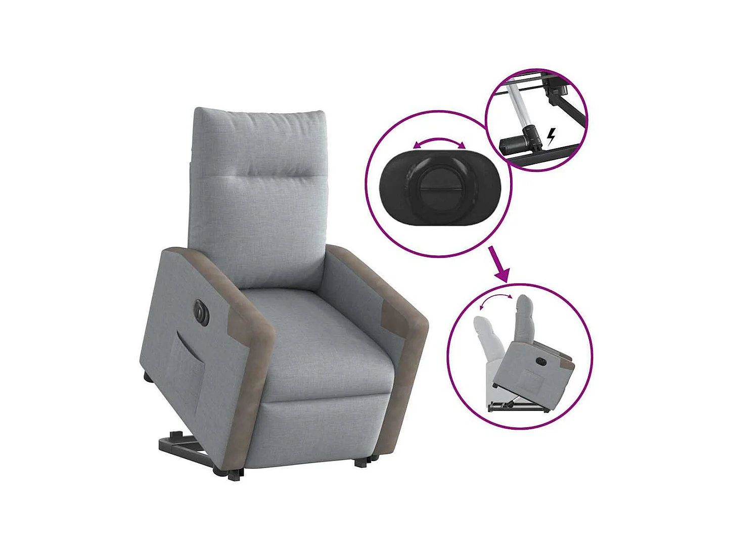 Fauteuil inclinable électrique gris clair tissu