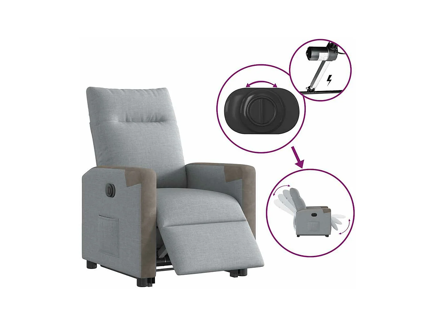 Fauteuil inclinable électrique gris clair tissu