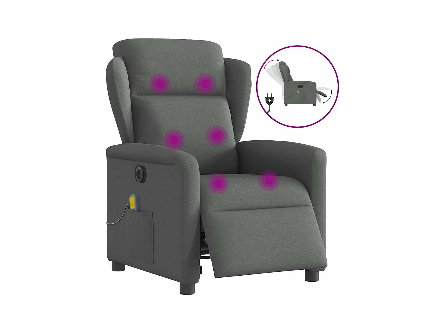 Sillón masajeador eléctrico reclinable de tela gris oscuro