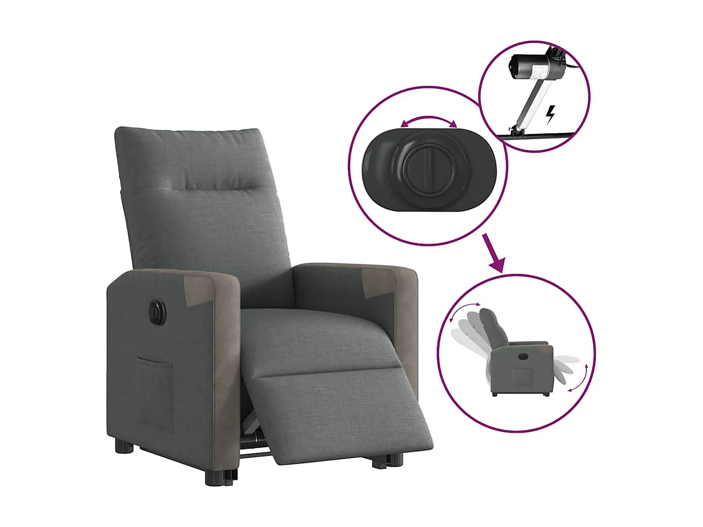 Fauteuil inclinable électrique Gris foncé Tissu