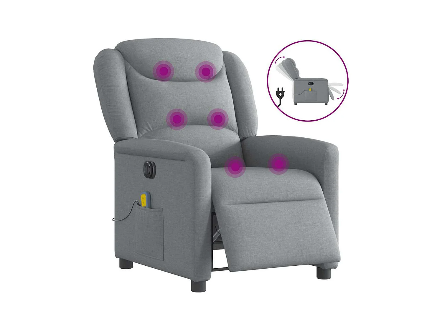 Fauteuil de massage inclinable électrique gris clair tissu