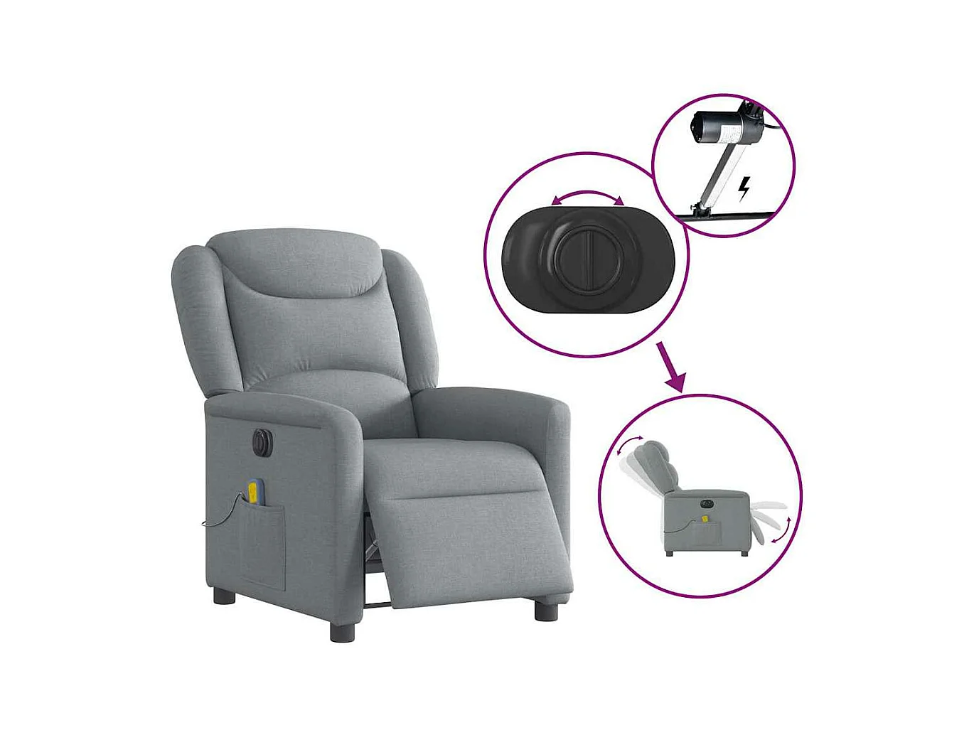 Fauteuil de massage inclinable électrique gris clair tissu