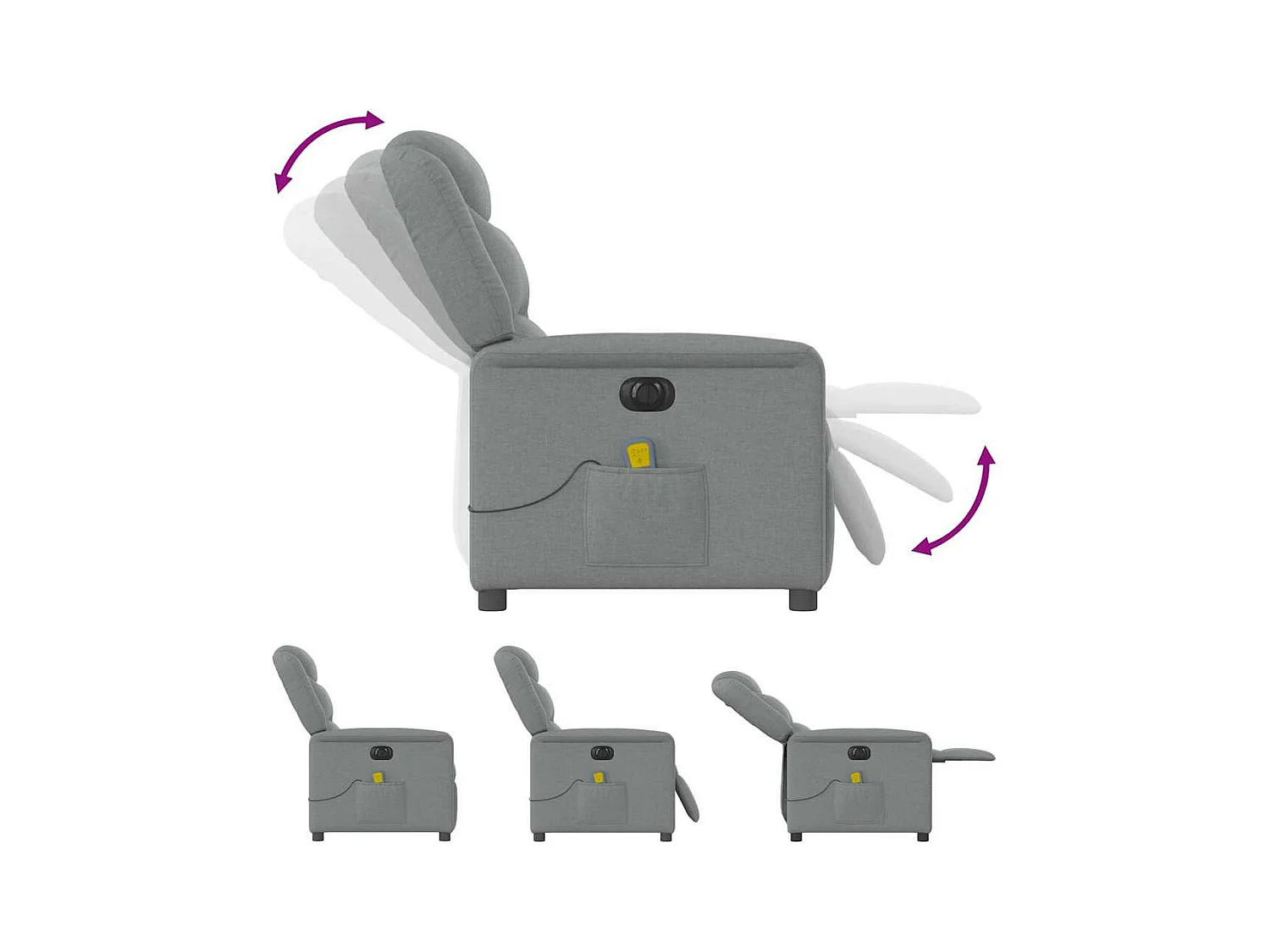 Fauteuil de massage inclinable électrique gris clair tissu