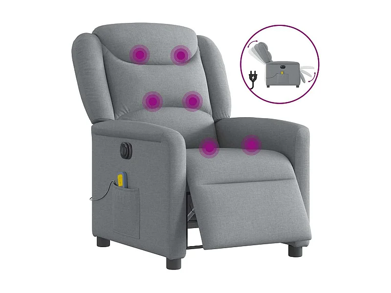 Sillón masajeador reclinable eléctrico de tela gris claro