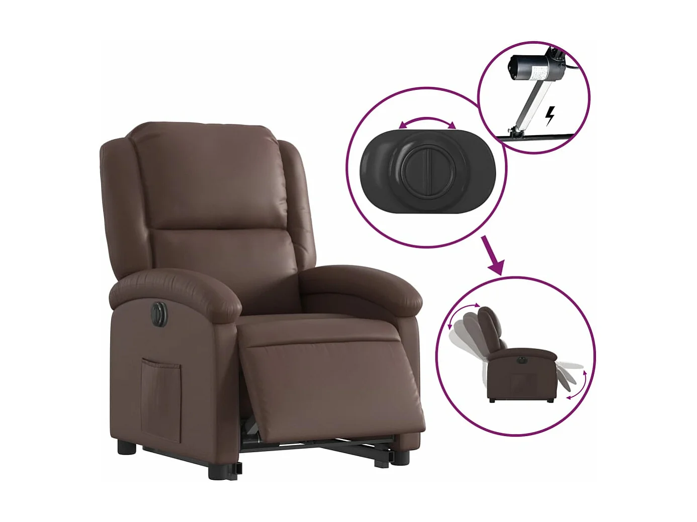Fauteuil inclinable électrique marron similicuir