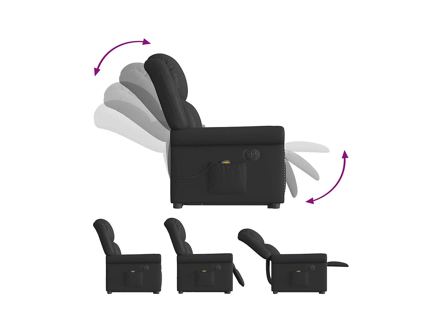 Fauteuil inclinable massage électrique noir brillant similicuir