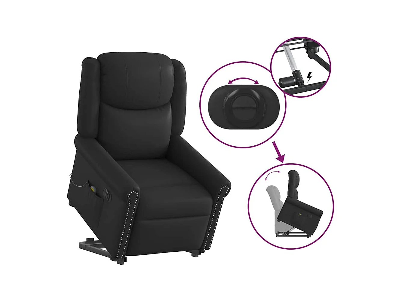 Fauteuil inclinable massage électrique noir brillant similicuir