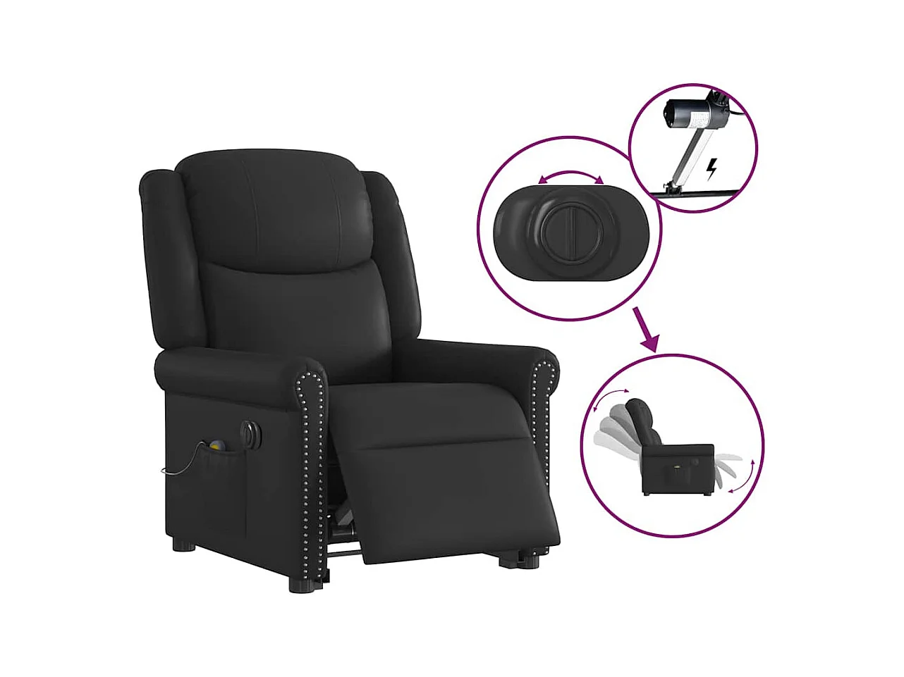 Fauteuil inclinable massage électrique noir brillant similicuir