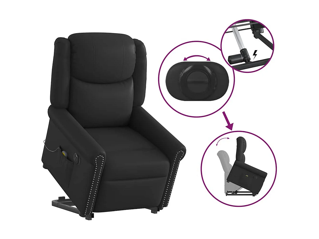 Fauteuil inclinable massage électrique noir brillant similicuir