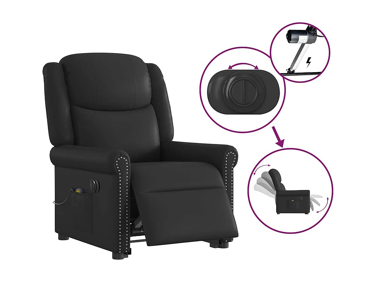Fauteuil inclinable massage électrique noir brillant similicuir