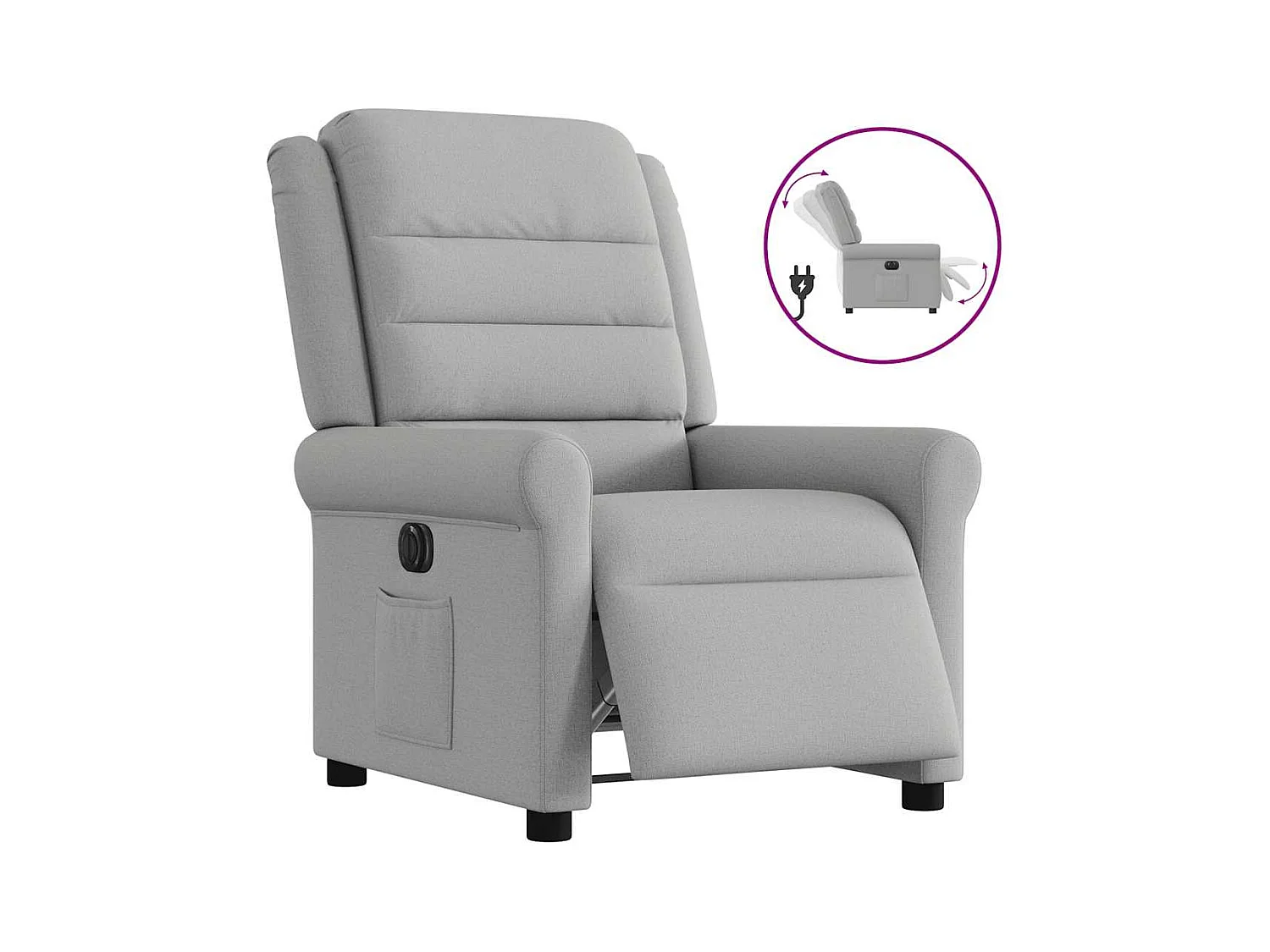 Poltrona reclinável elétrica de tecido cinza nuvem