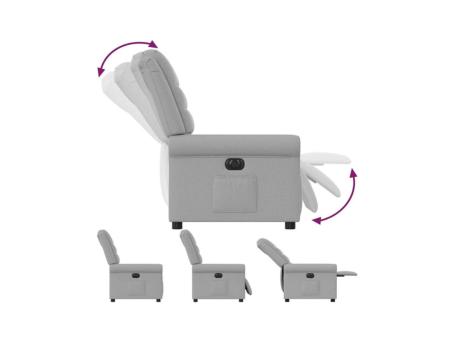 Poltrona reclinável elétrica de tecido cinza nuvem