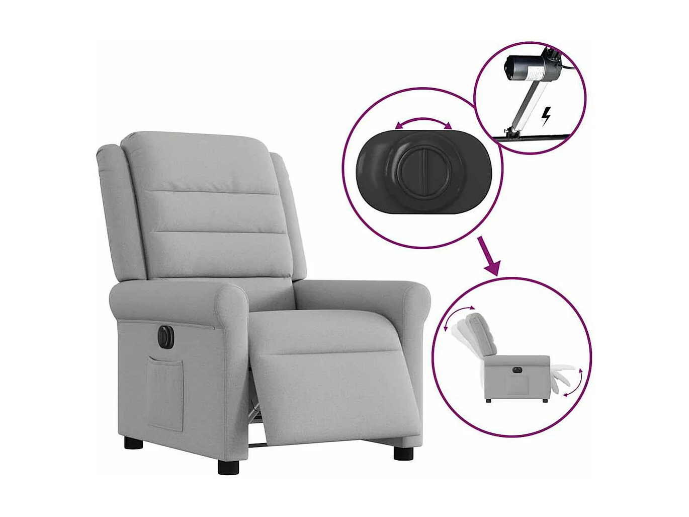Fauteuil inclinable électrique gris nuage tissu