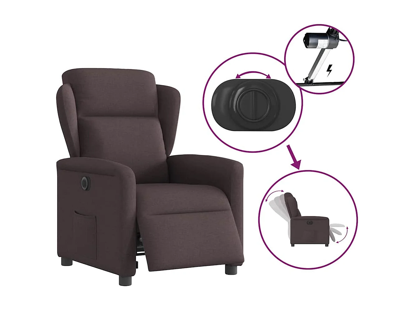 Fauteuil inclinable électrique Marron foncé Tissu
