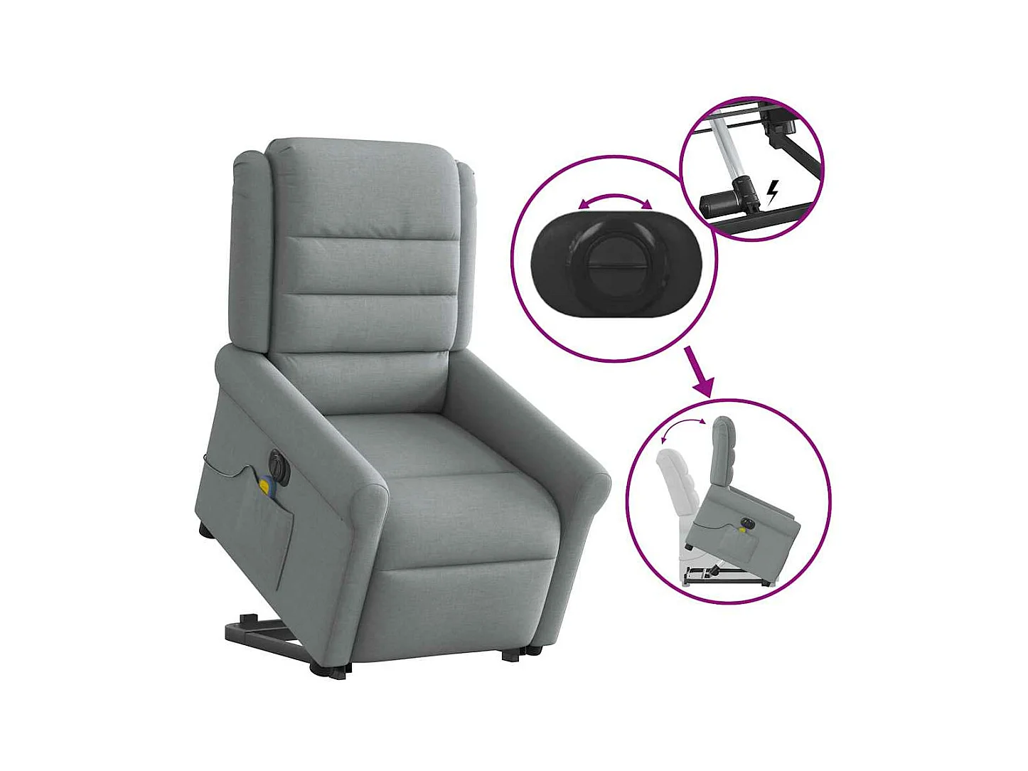 Fauteuil inclinable de massage électrique Gris clair Tissu