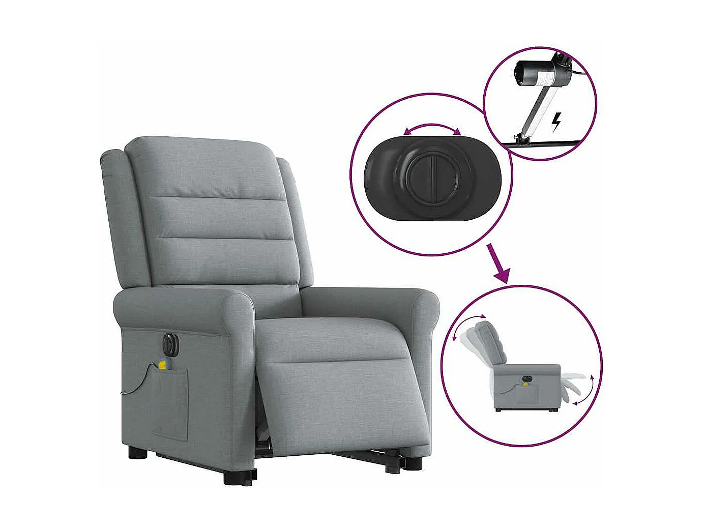 Fauteuil inclinable de massage électrique Gris clair Tissu