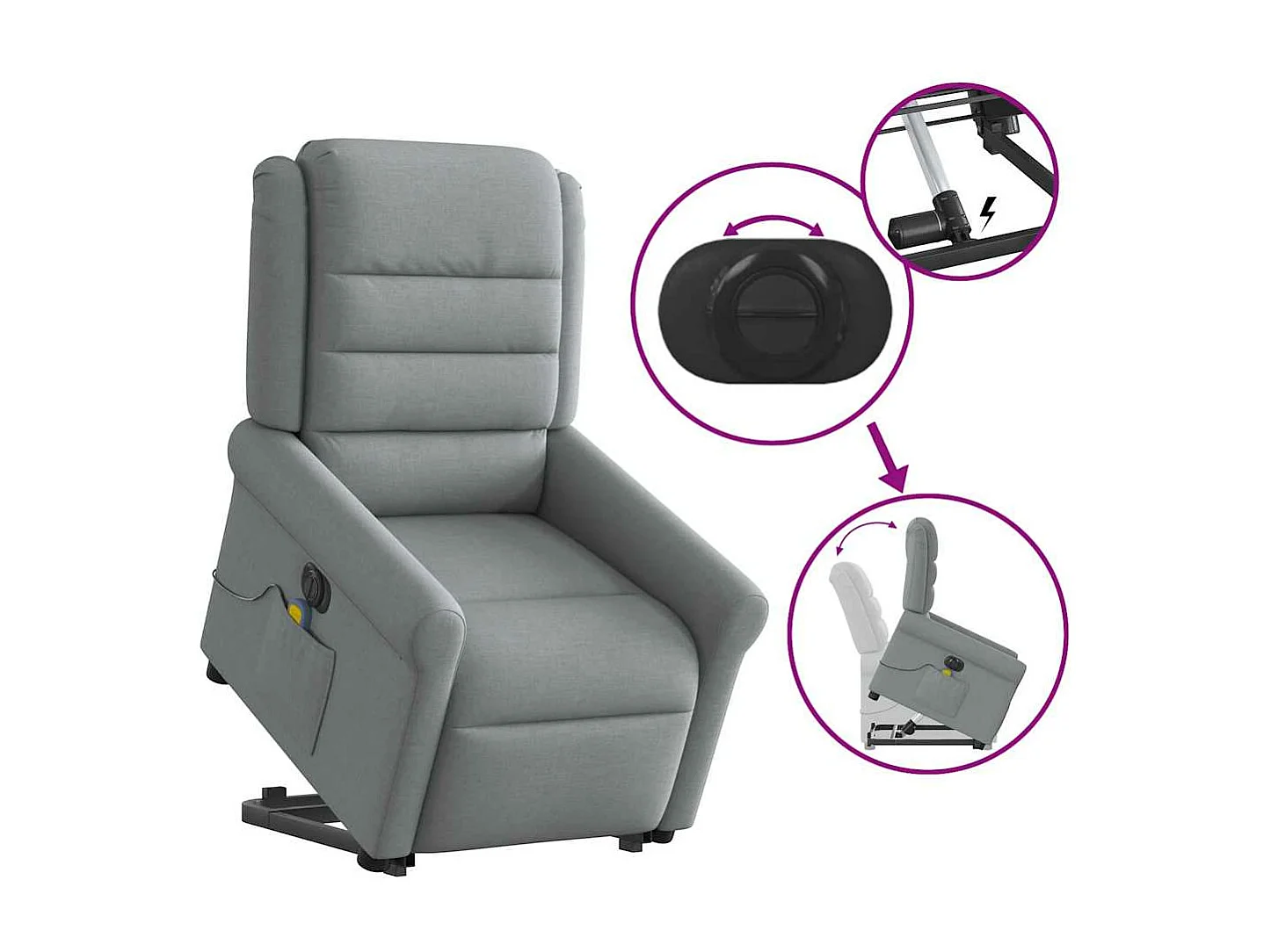 Sillón reclinable de masaje eléctrico de tela gris claro