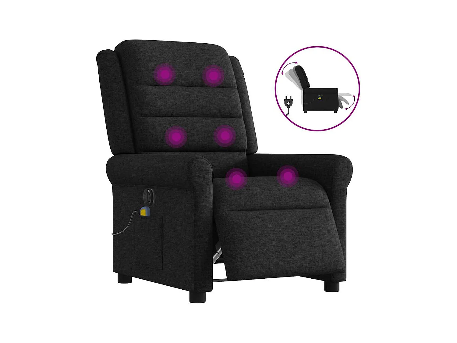 Fauteuil de massage inclinable électrique Noir Tissu