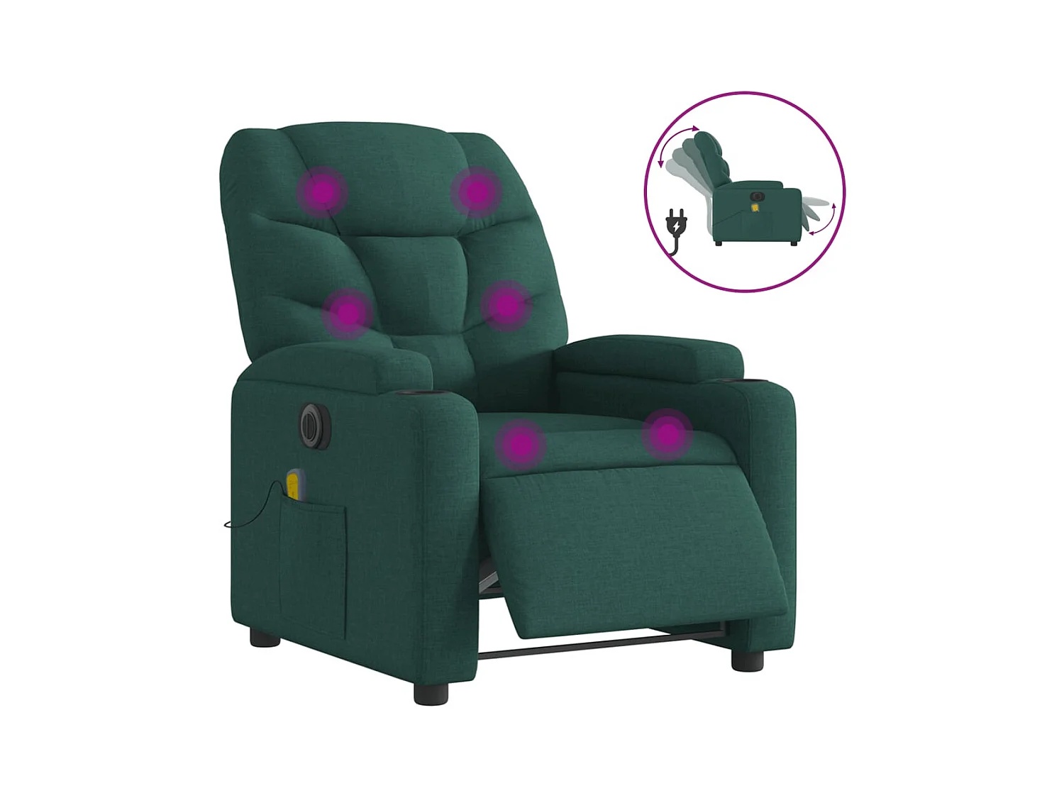 Fauteuil de massage inclinable électrique Vert foncé Tissu