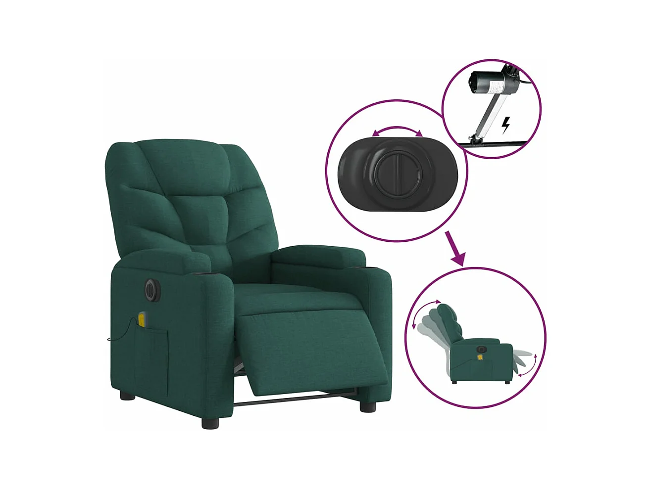 Fauteuil de massage inclinable électrique Vert foncé Tissu