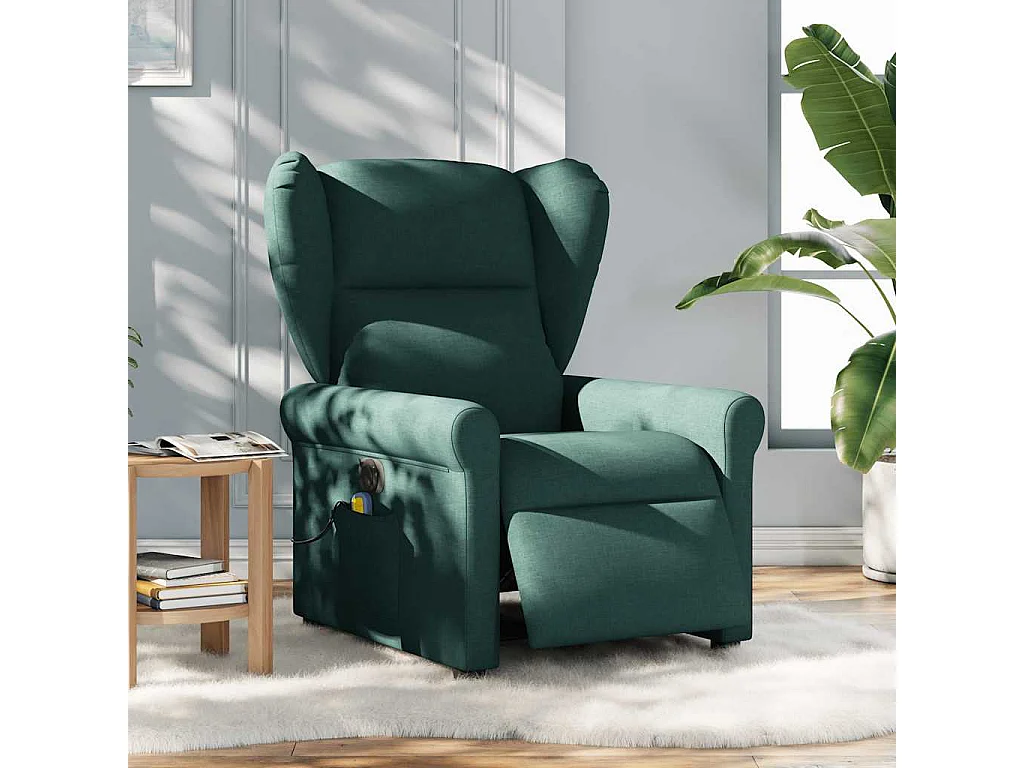 Fauteuil de massage inclinable électrique Vert foncé Tissu