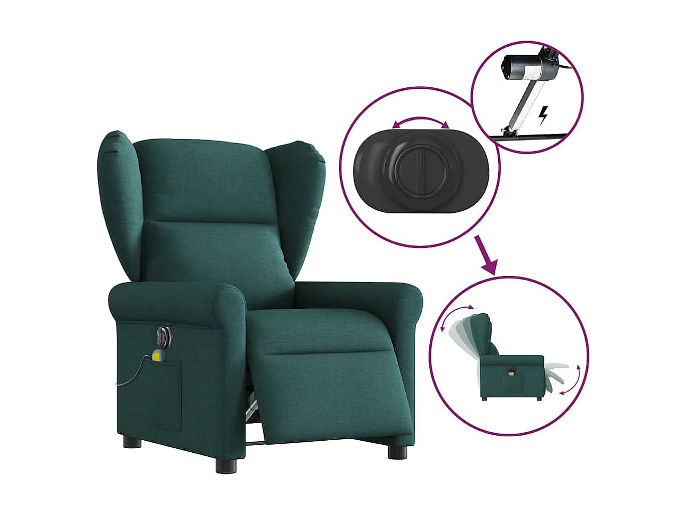 Fauteuil de massage inclinable électrique Vert foncé Tissu