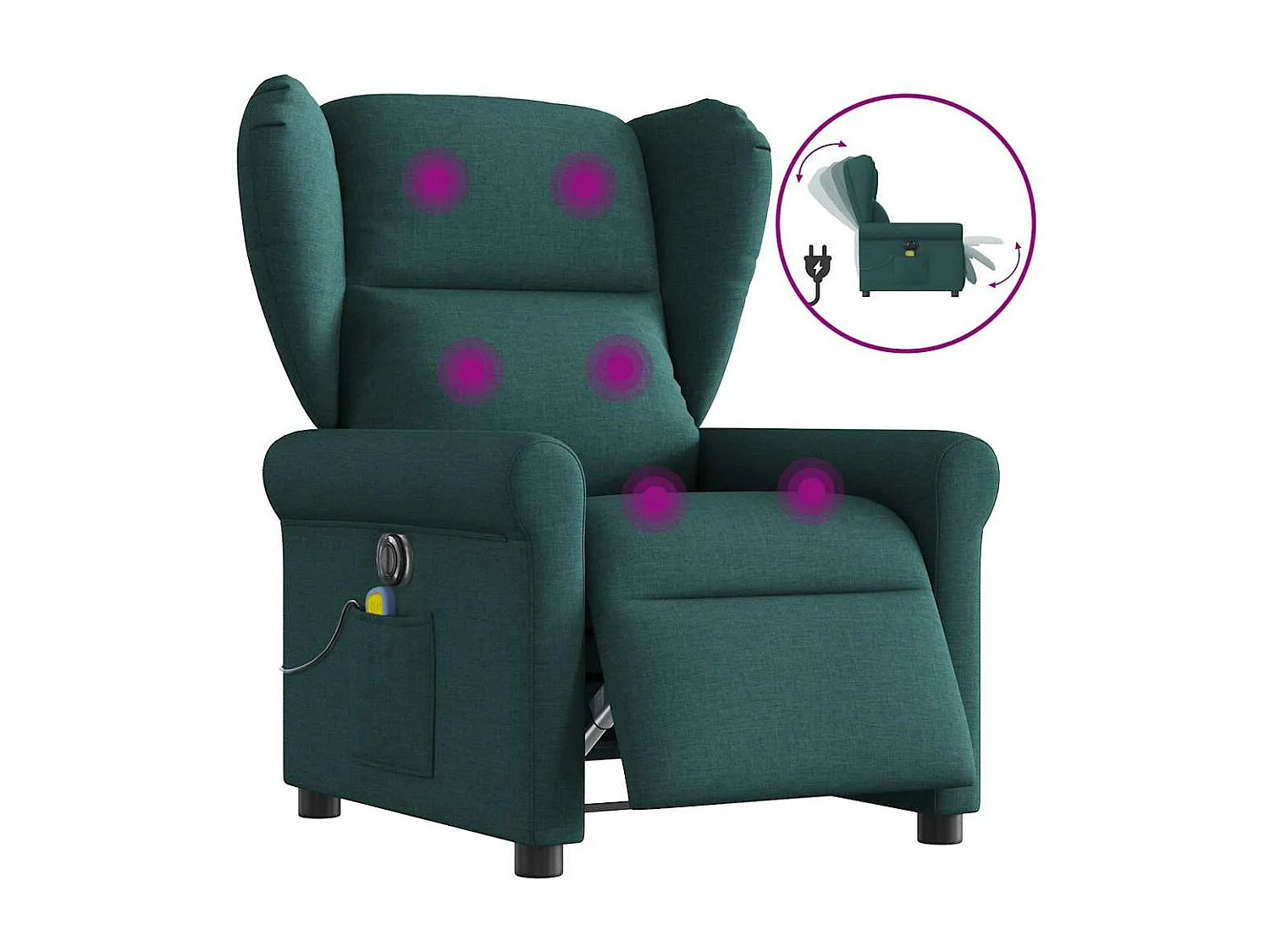 Fauteuil de massage inclinable électrique Vert foncé Tissu