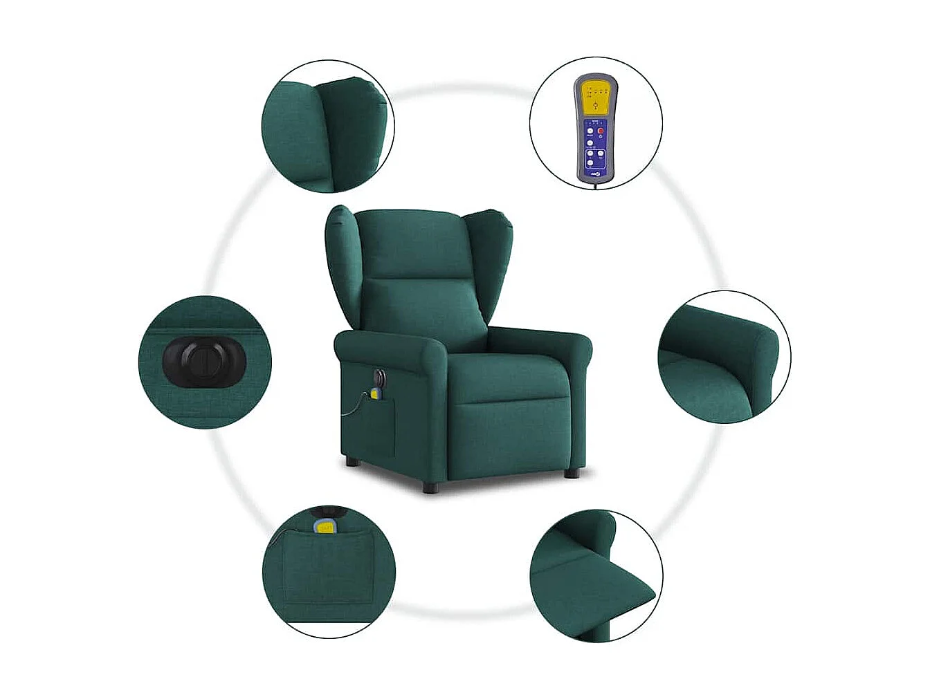 Fauteuil de massage inclinable électrique Vert foncé Tissu