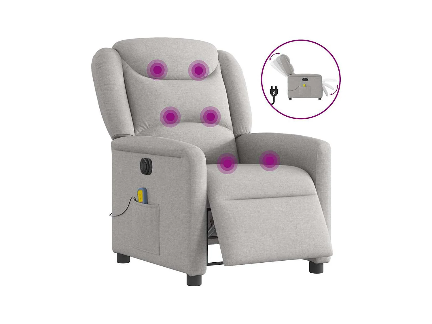 Fauteuil de massage inclinable électrique gris nuage tissu