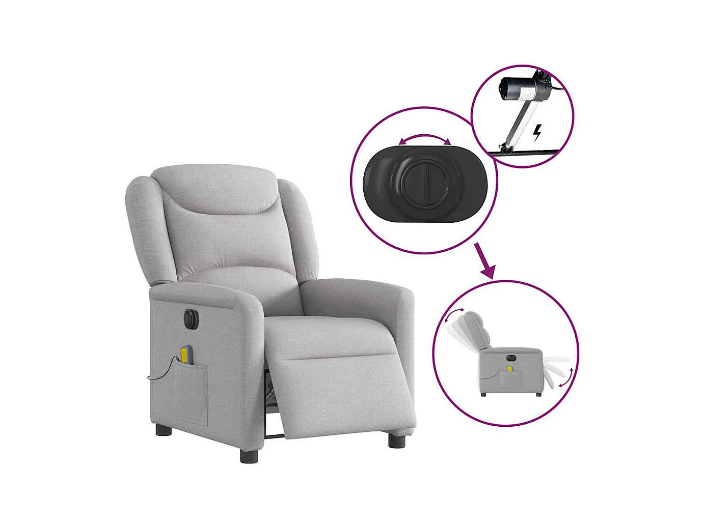 Fauteuil de massage inclinable électrique gris nuage tissu