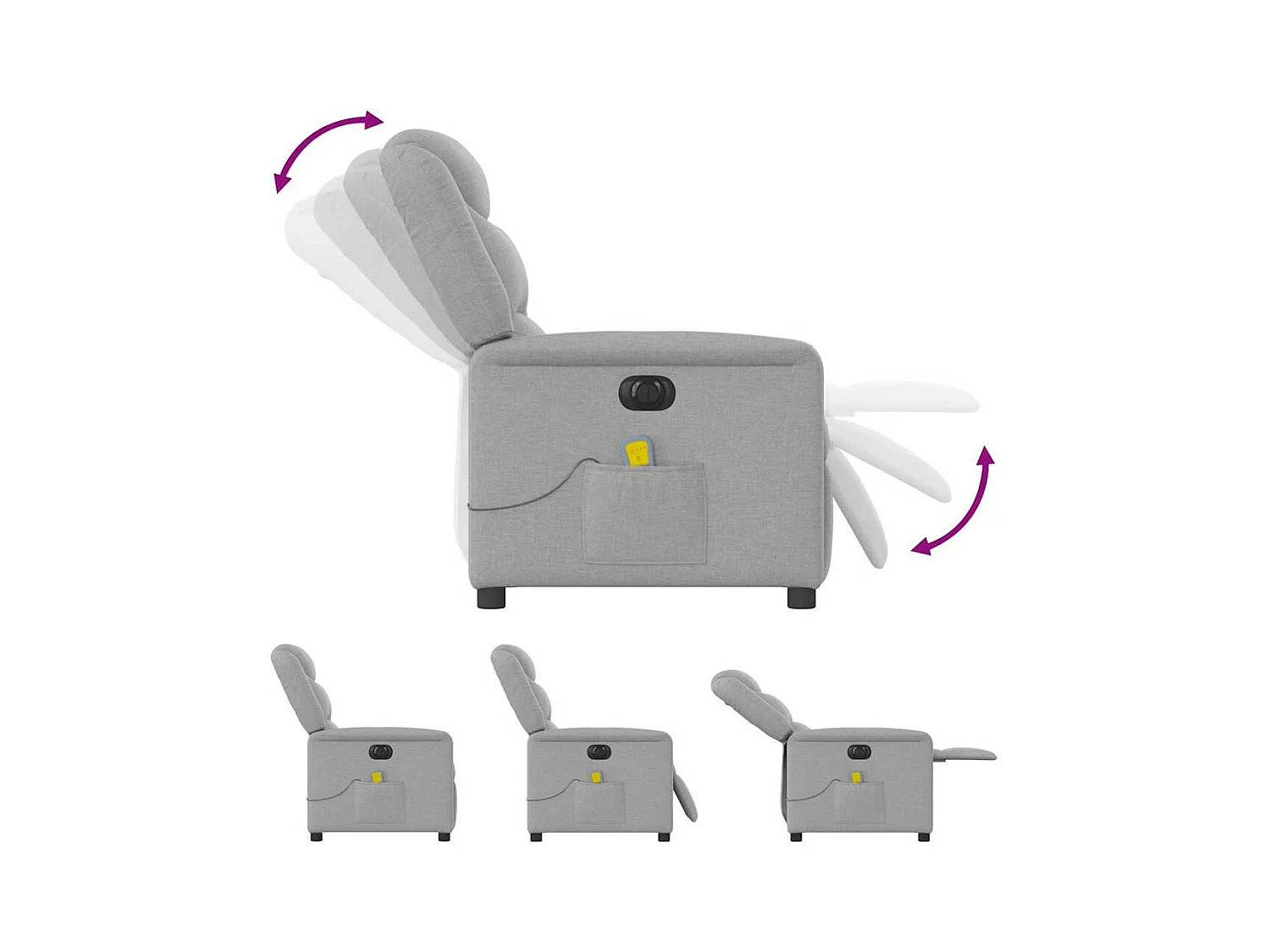 Fauteuil de massage inclinable électrique gris nuage tissu