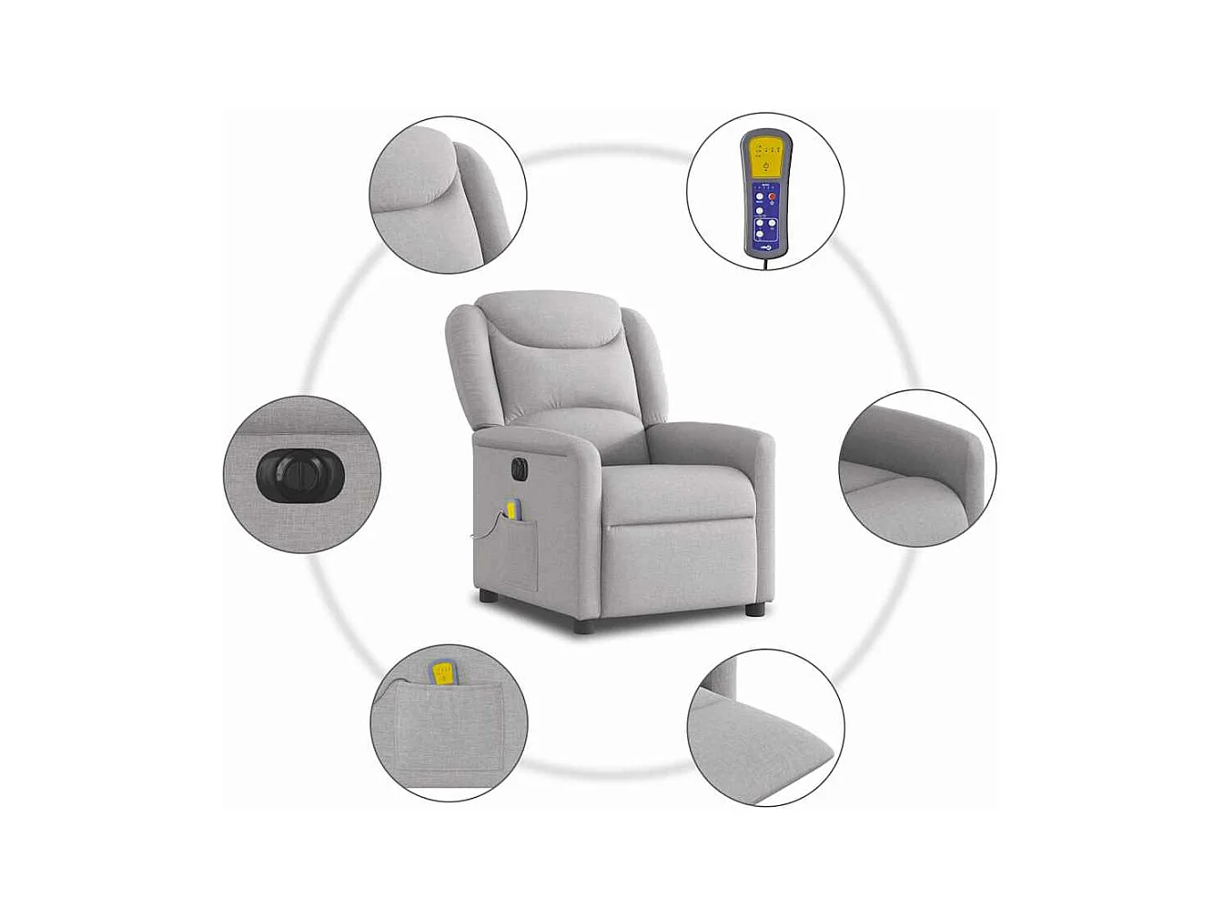 Fauteuil de massage inclinable électrique gris nuage tissu