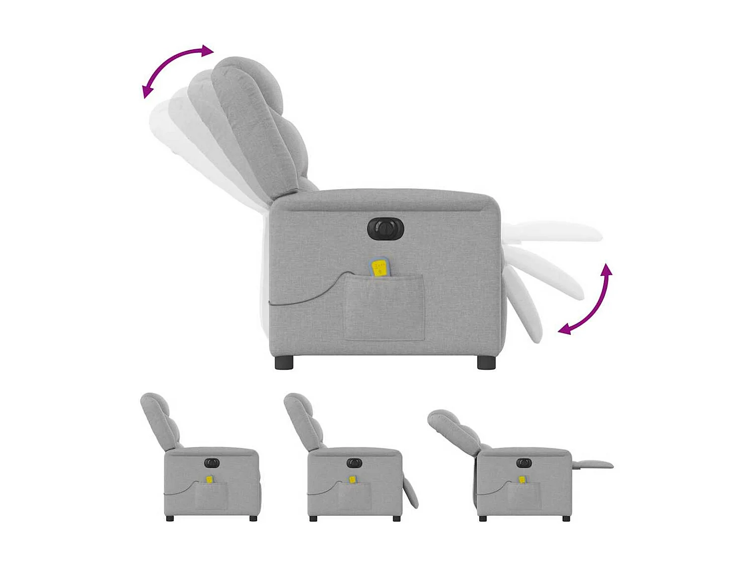 Cadeira de massagem elétrica reclinável tecido cinza nuvem