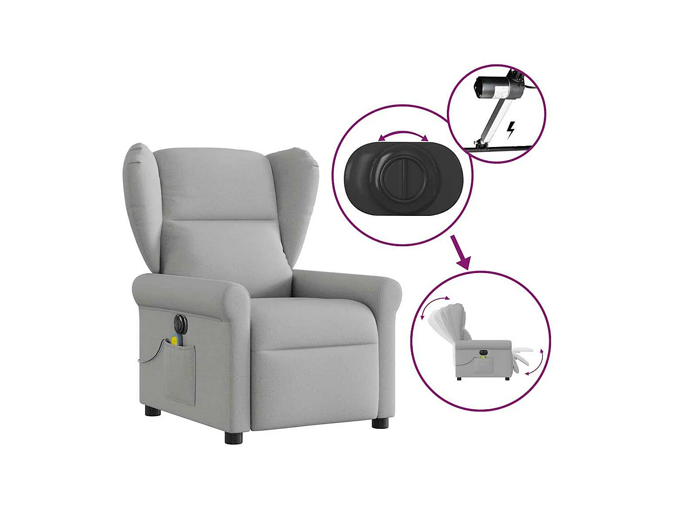 Fauteuil de massage inclinable électrique gris nuage tissu