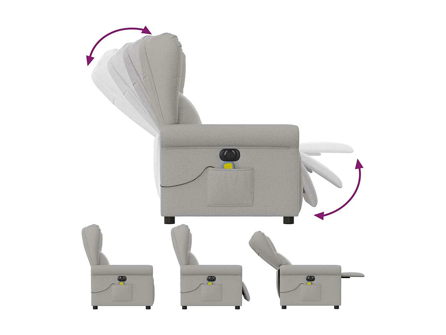 Fauteuil de massage inclinable électrique gris nuage tissu