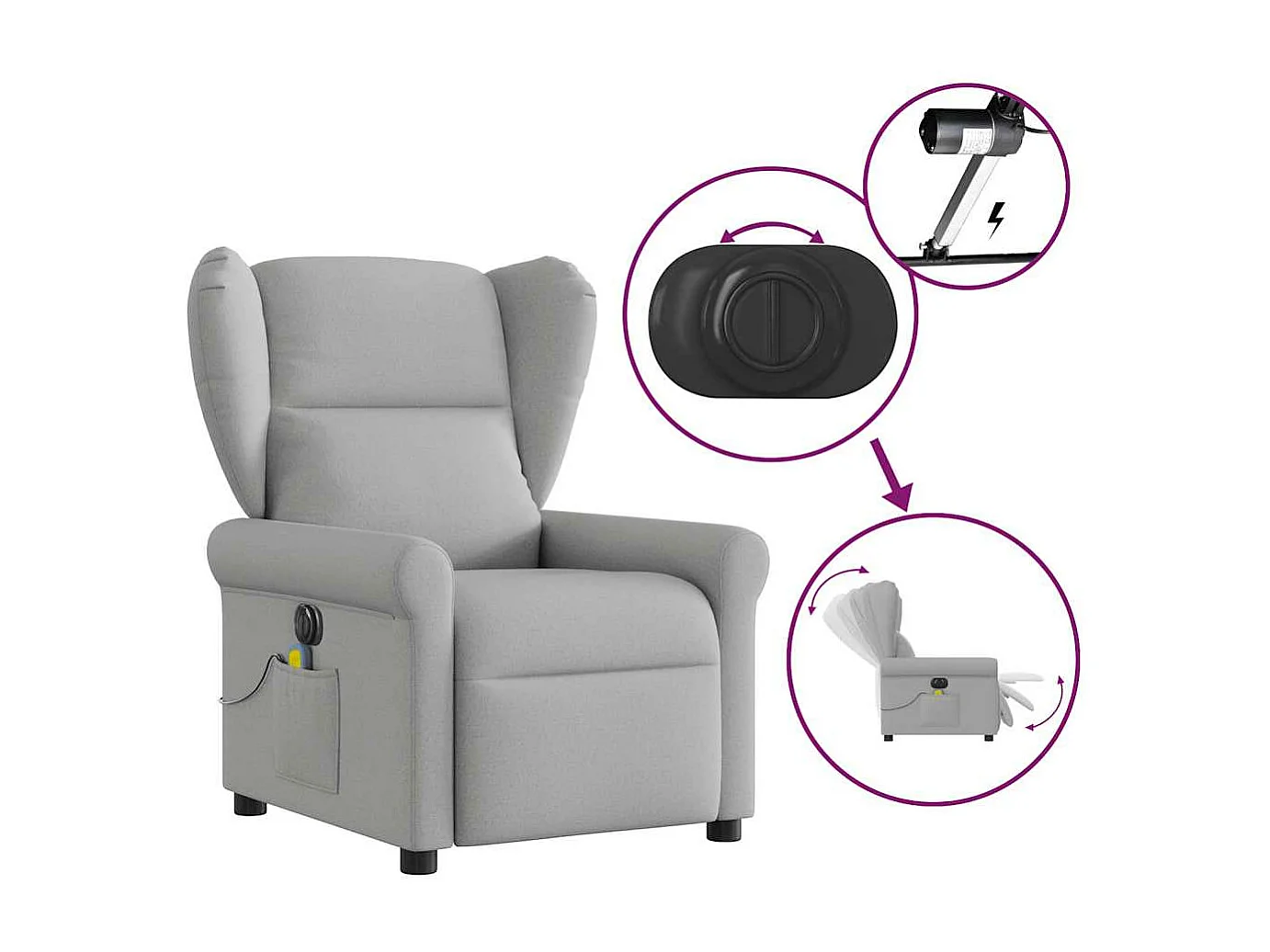 Fauteuil de massage inclinable électrique gris nuage tissu