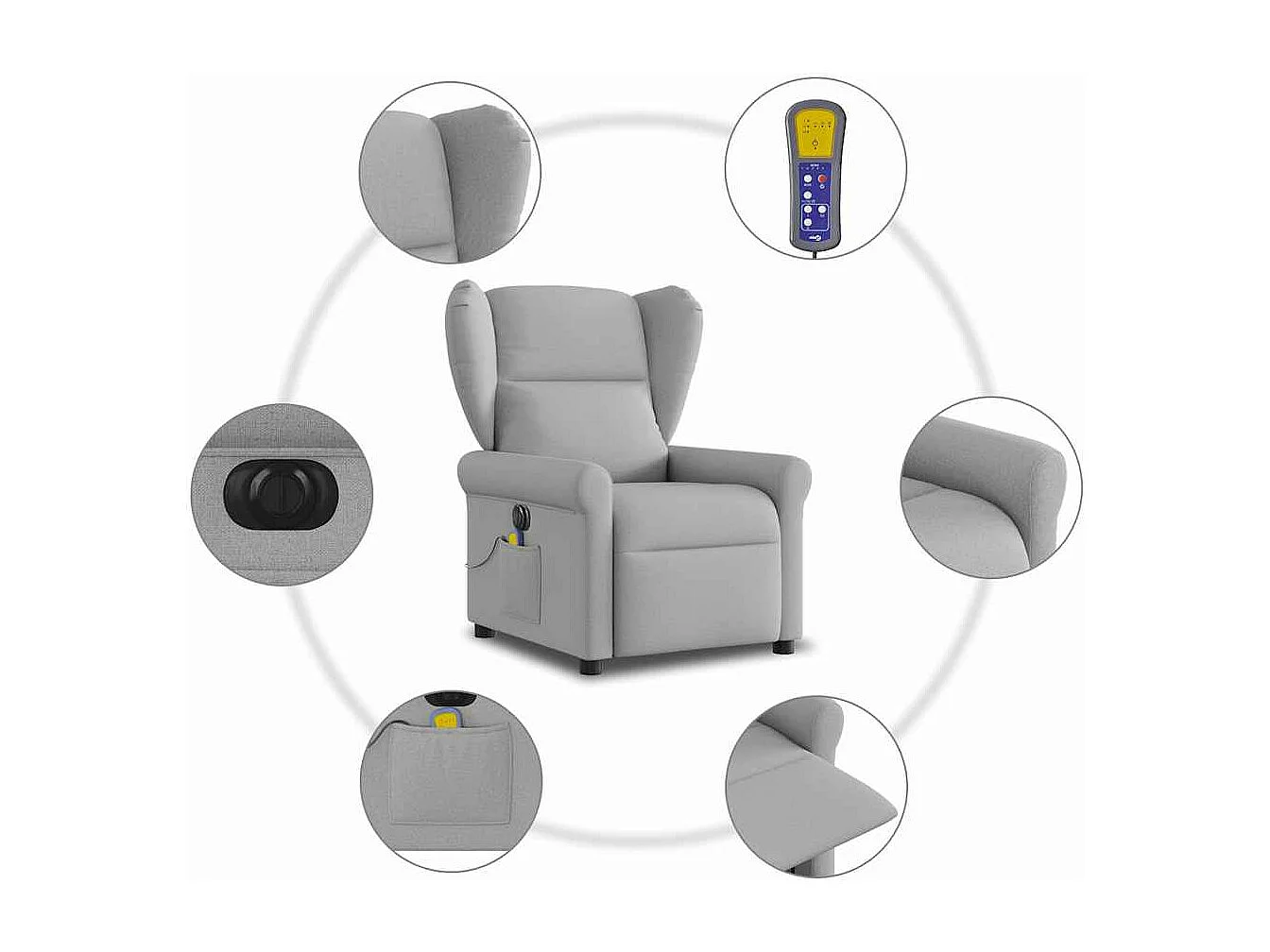 Fauteuil de massage inclinable électrique gris nuage tissu