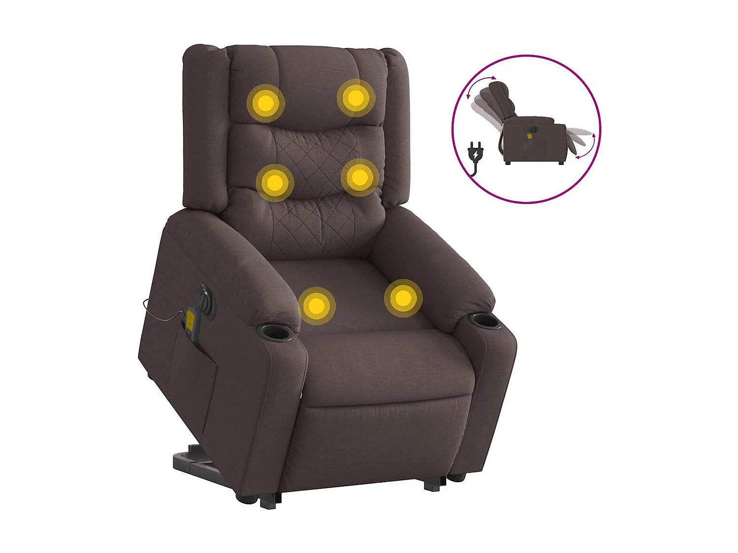 Fauteuil inclinable de massage électrique Marron foncé Tissu