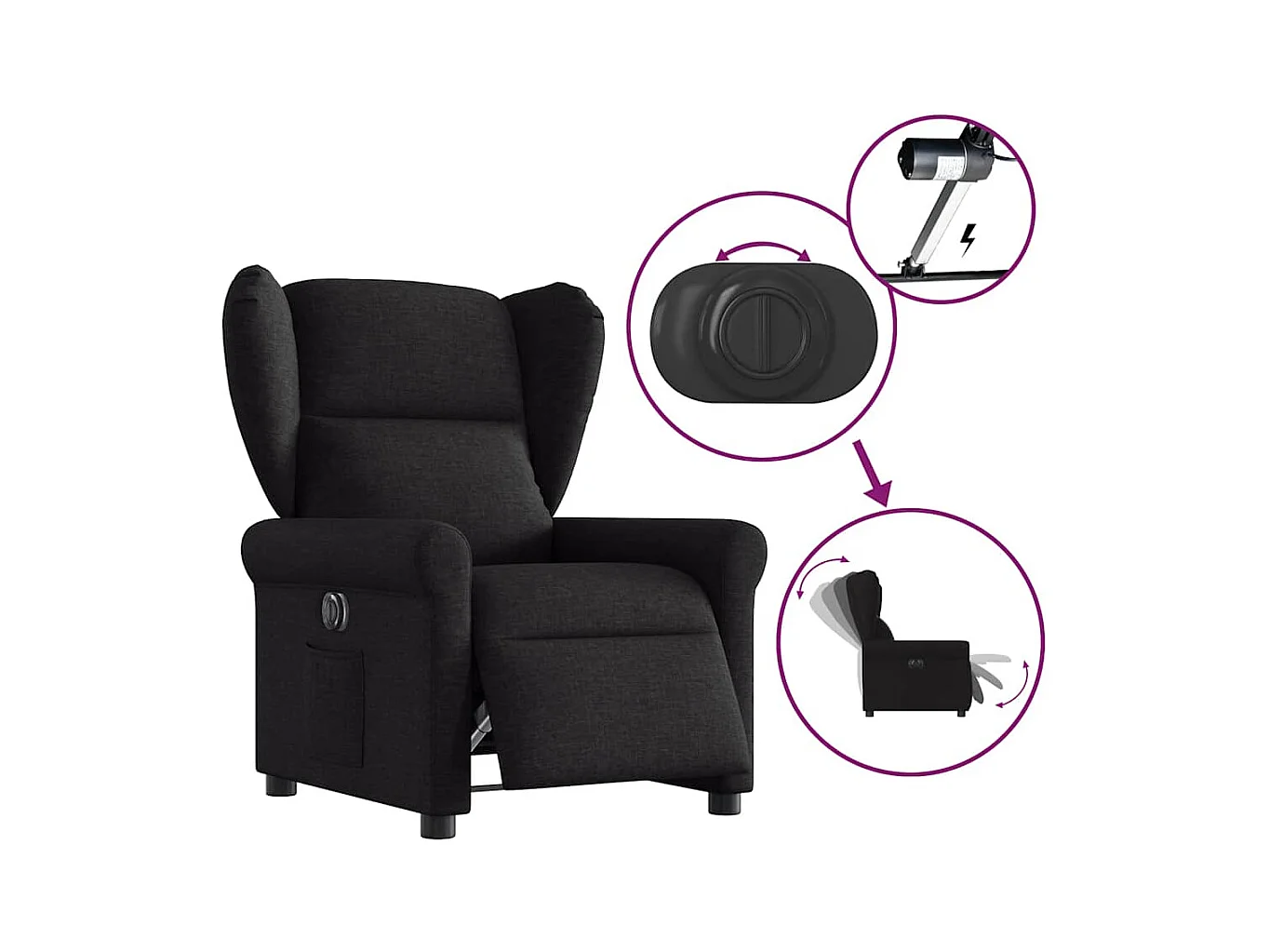 Fauteuil inclinable électrique Noir Tissu