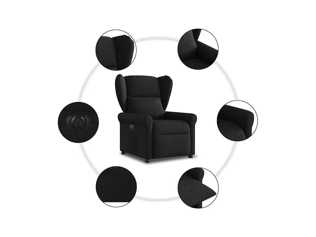 Fauteuil inclinable électrique Noir Tissu