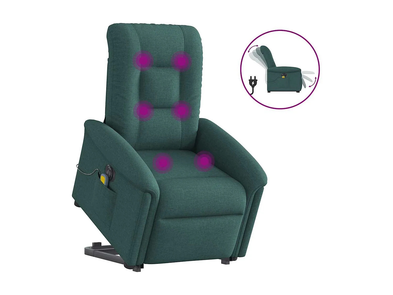 Sillón reclinable de masaje eléctrico de tela verde oscuro