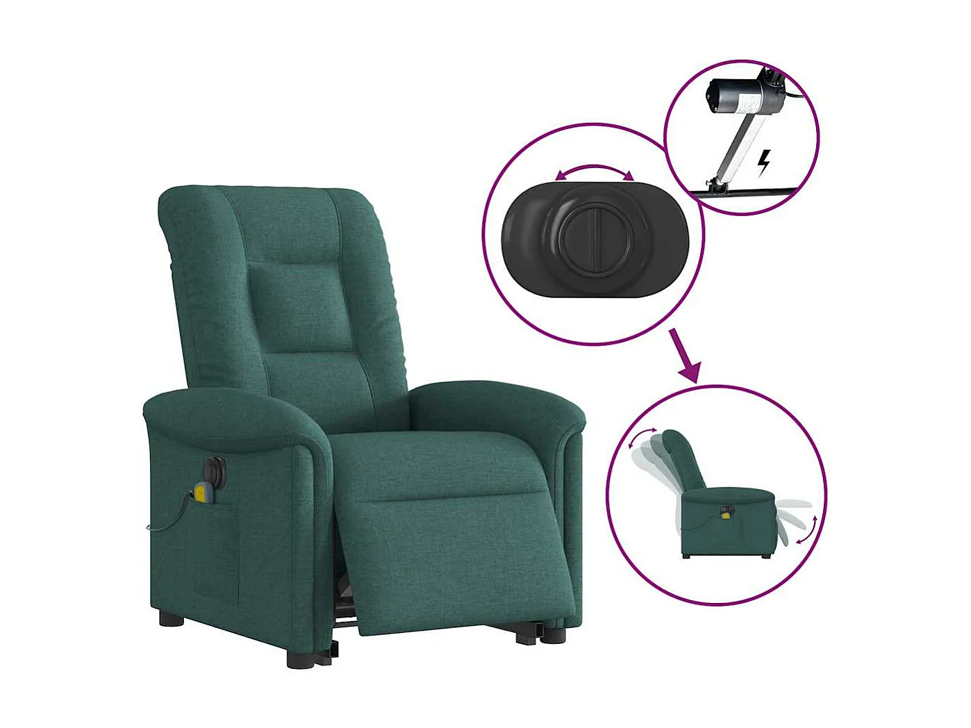 Sillón reclinable de masaje eléctrico de tela verde oscuro