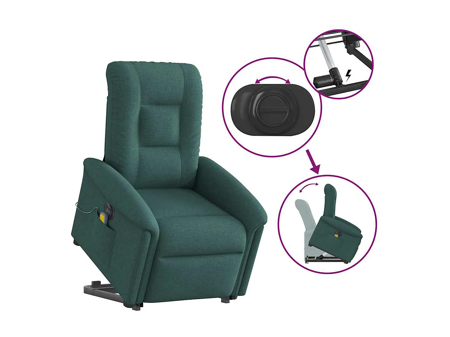 Fauteuil inclinable de massage électrique Vert foncé Tissu