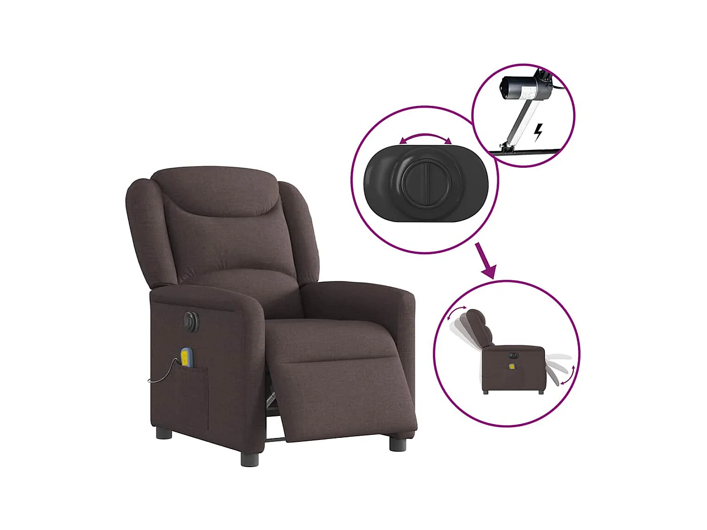 Fauteuil de massage inclinable électrique Marron foncé Tissu