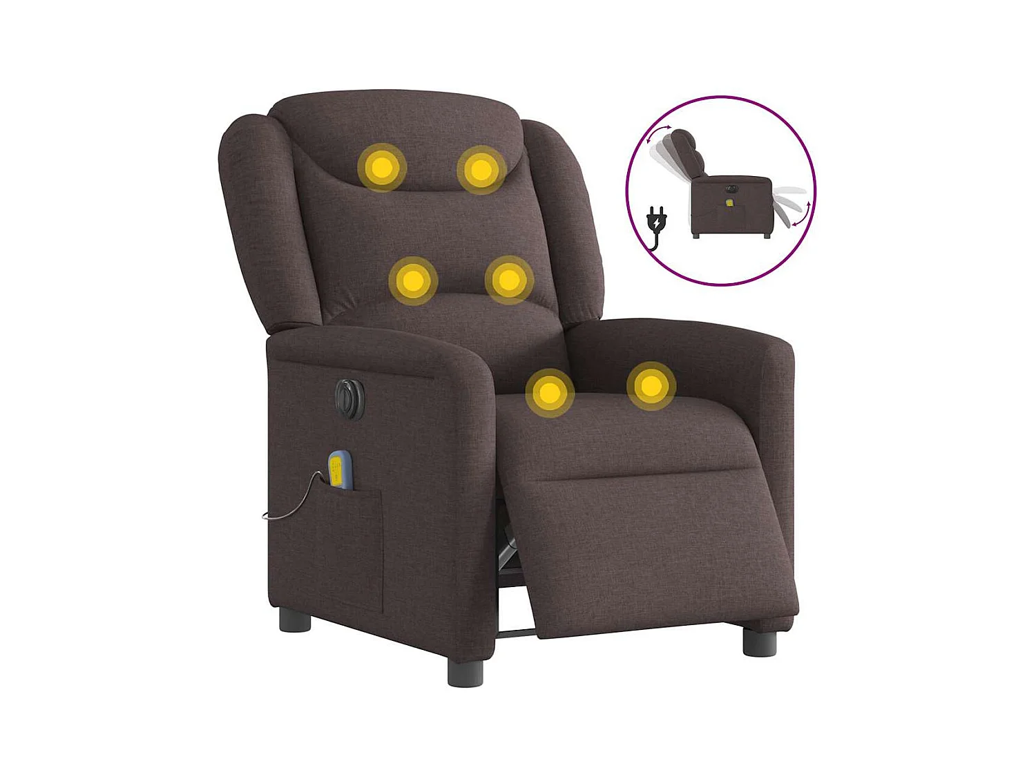 Fauteuil de massage inclinable électrique Marron foncé Tissu