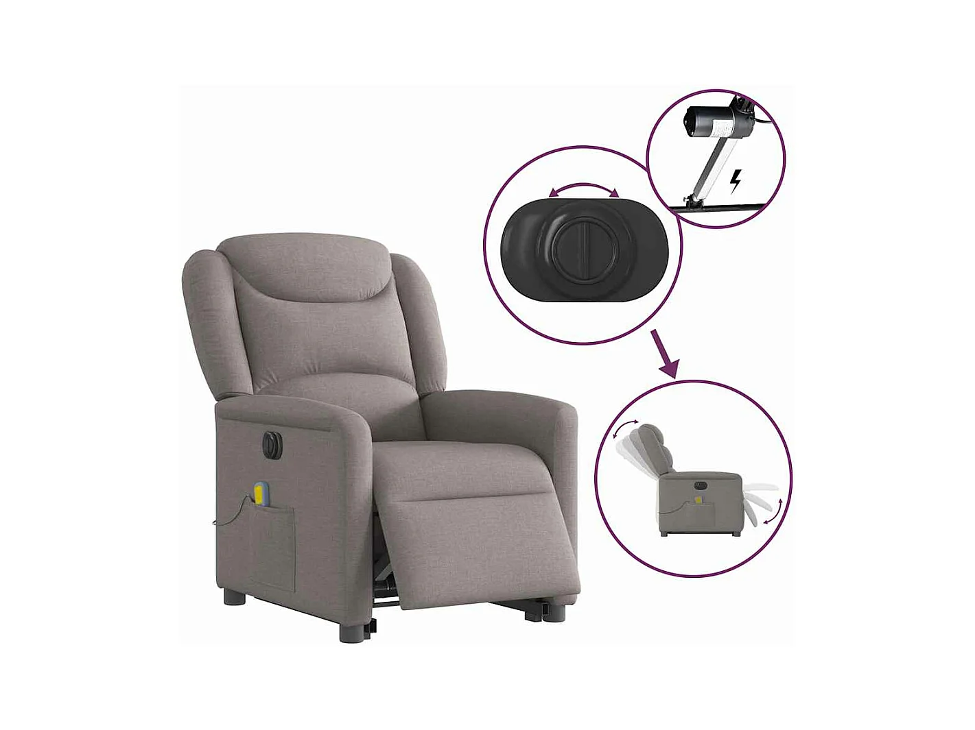 Fauteuil inclinable de massage électrique Taupe Tissu