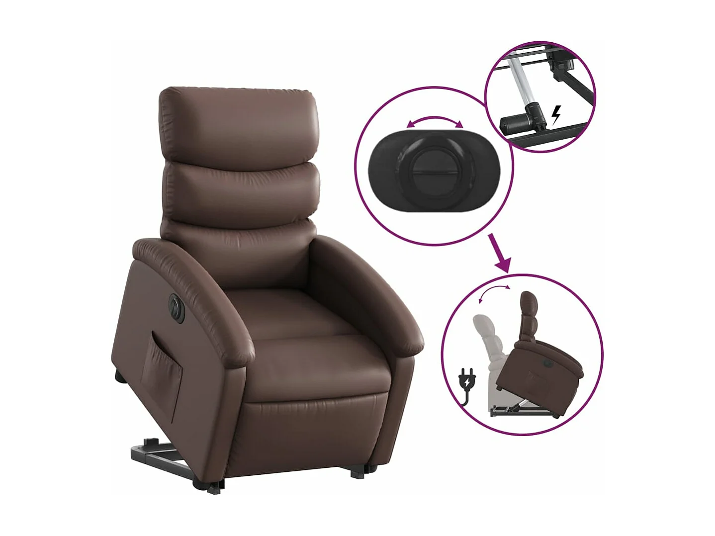 Fauteuil inclinable électrique marron similicuir