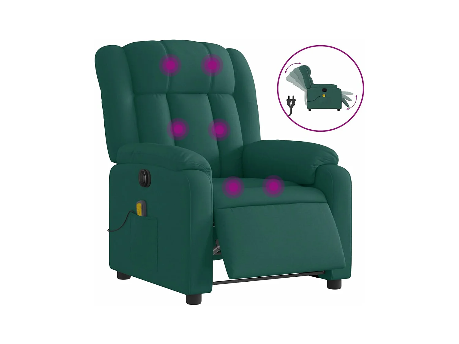 Fauteuil de massage inclinable électrique Vert foncé Tissu
